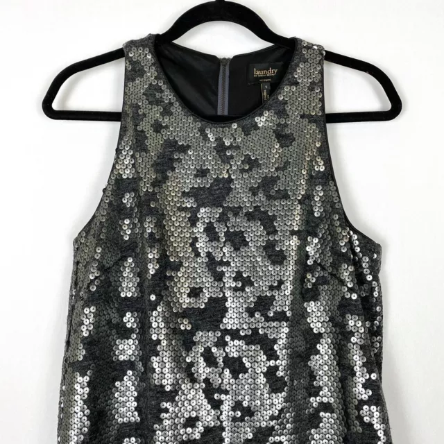 Laundry by Shelli Segal Sequin Sleeveless Cocktail Dress Small Short Gray Black 2