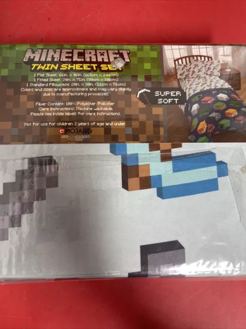 Mojang Minecraft Building Adventure Gaming White Bedding Twin Sheets 3