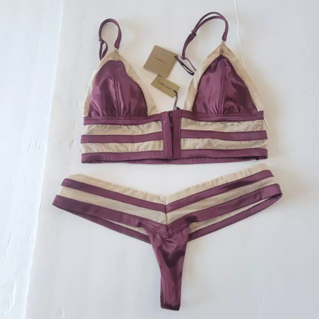 Love Haus by Beach Bunny womens wine nude bralette and thong size M and S 2