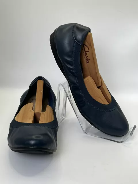 LANDS END COMFORT Elastic Leather Ballet Shoe Flats Navy Blue Scrunch 7 ...