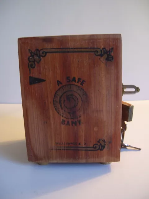 Vintage Souvenir Wells Fargo & Co Lake George NY Safe Bank w/Lock & Key Cedar