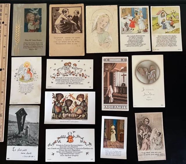 Lot of 14 Vintage Catholic Holy & Prayer Cards - Children -Poems, German, French