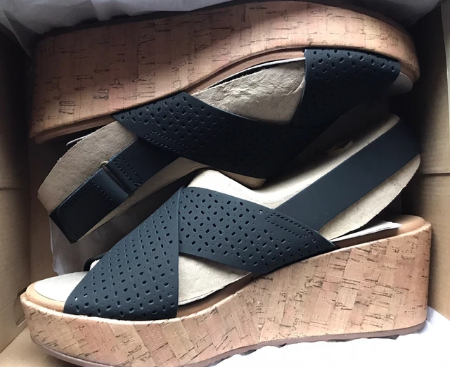 Clarks laser cut leather wedge sandal deals