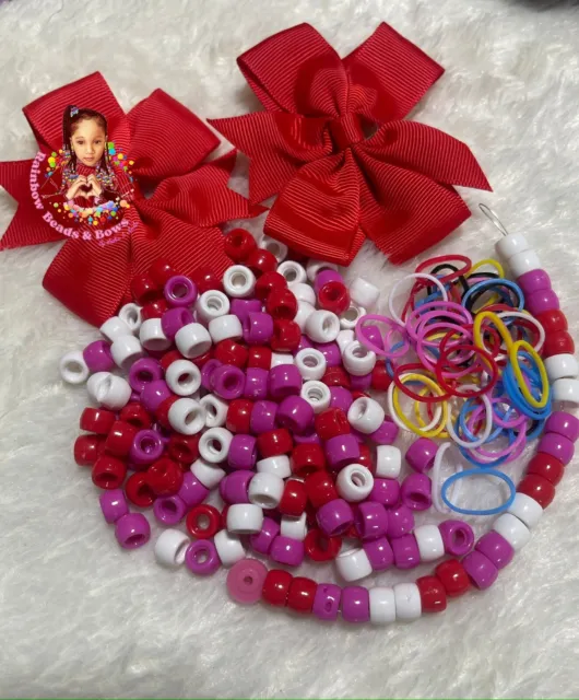 Children Pink Hair Beads Braids Accessories Acrylic Beads Pony Beads Hair Bows