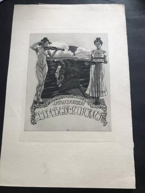 ex libris di Alois Kolb 1875-1942 acquaforte maniera nera per An. Franz Hubert