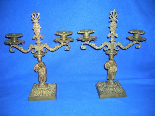 Pair of matching Victorian bronze candelabras, acanthus leaf base, ca. 1870