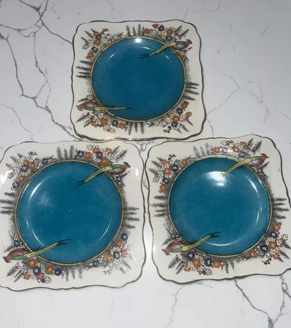 RIDEAU WARE BY GRIMWADES FOR HENRY BIRKS & SONS SQUARE DESSERT PLATE SET of 3