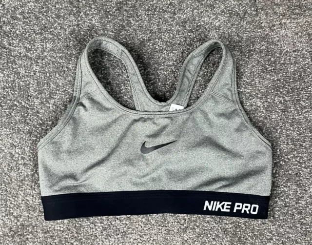 NIKE PRO SPORTS Bra Womens Extra Small Grey Black Swoosh Drifit