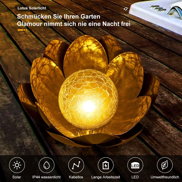Solarleuchte Lotus Solar Lotusblüte Solarlampe Rasenlampe Garten Außen Warmweiß