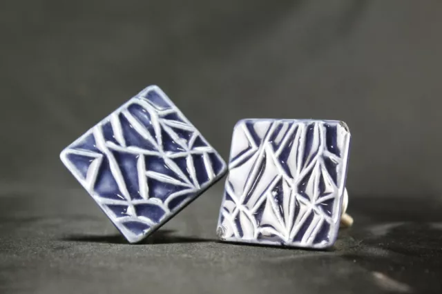 Bleu Céramique Carré Porte Boutons : Set 2 PC,pour Tiroir Commode Armoire 2