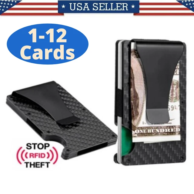 Men RFID Blocking Minimalist Slim Carbon Fiber Wallet Money Clip Card Holder
