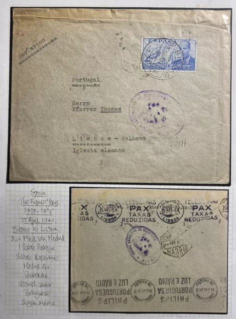 1941 Bilbao Spain Censored Airmail Cover To Lisbon Portugal Slogan Cancel