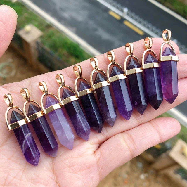 10pcs Amethyst Stone Hexagon Point Pendant Chakra Reiki Healing Amulet