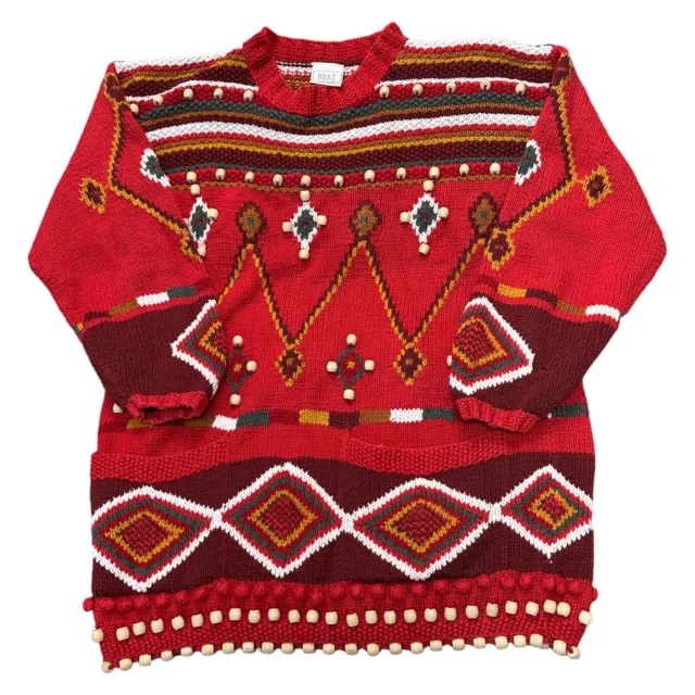 Vintage Next Boho Strickpullover abstrakt aztekisch gemustert schwere Damen Einheitsgröße