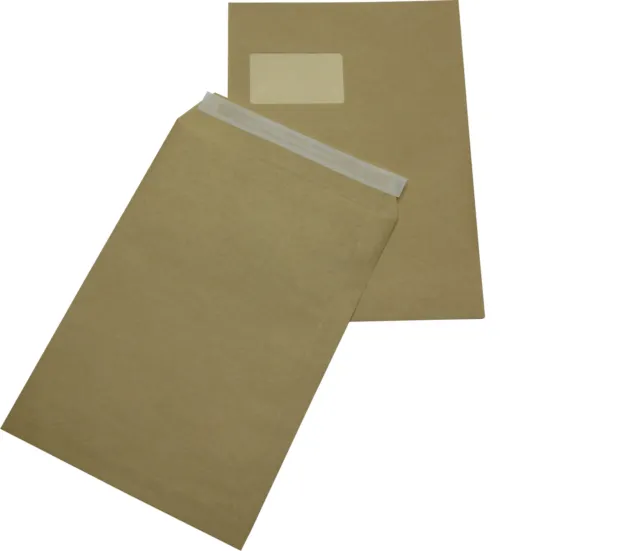 25 Pièce Enveloppes din A4 C4 Braun avec Fenêtre Colle Adhésive Enveloppes Hk