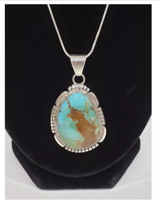 Native American Sterling Silver Navajo Artisian Kingman Turquoise Necklace