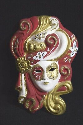 6.75" x 4.75" Glitter Masquerade Mask Ceramic Wall Hanging from Venice Italy