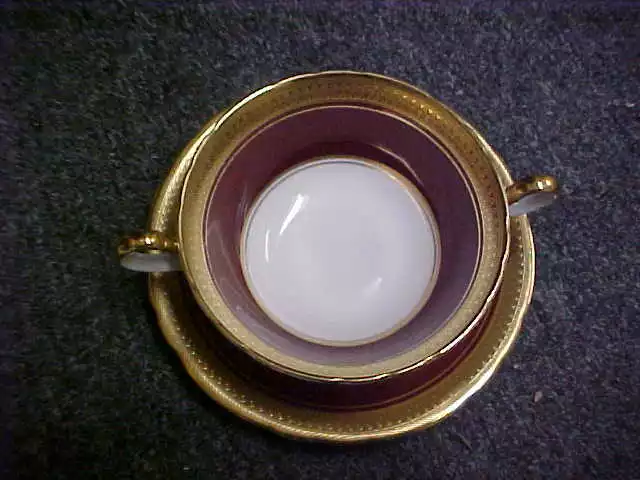 Aynsley BUCKINGHAM Maroon Scalloped Cream Soup(s) & Saucer(s)