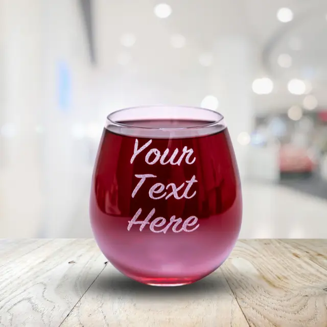Personalized Stemless Wine Glass Custom Text – 15 oz Engraved Wine Tumbler Glass 3
