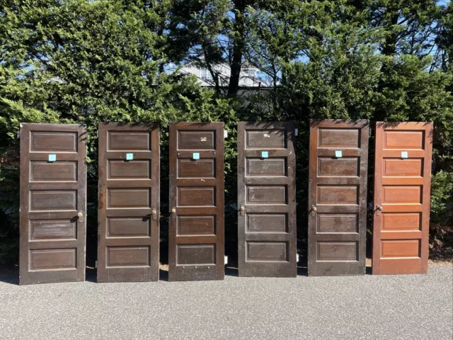 4 Antique Vintage Wood Wooden Interior 5 Panel Doors With Hardware. $150/ Door