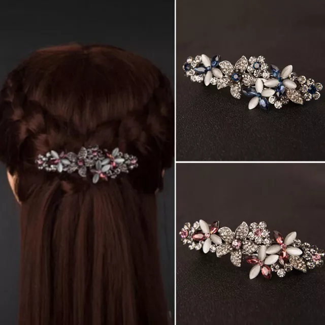 Women Rhinestone Spring Clip Flower Alloy Hairpins Crystal Hair Accessories Gift
