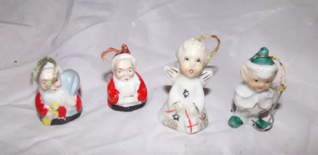 Vtg Porcelain Santa~Angel~Elf Miniature Porcelain Bell Christmas Ornaments Japan