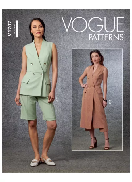 1707 Patron Vogue Creations Robe Bermuda Pantalon Blouse-Gilet  36 Au 52