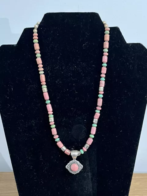 Carolyn Pollack Rhodonite, Green Turquoise And 925 Sterling Silver Necklace