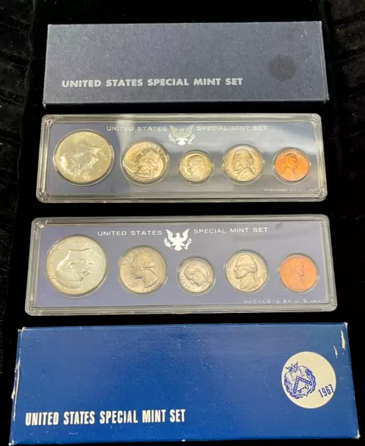 1966 & 1967 SMS US Mint Sets Special Mint Sets w/ Silver Kennedy & Boxes (5)