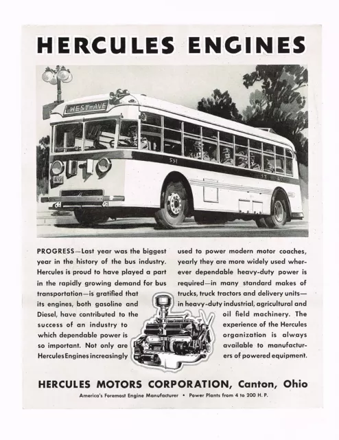 1930s BIG Original Vintage Hercules Motor Engine Bus Art Print Ad