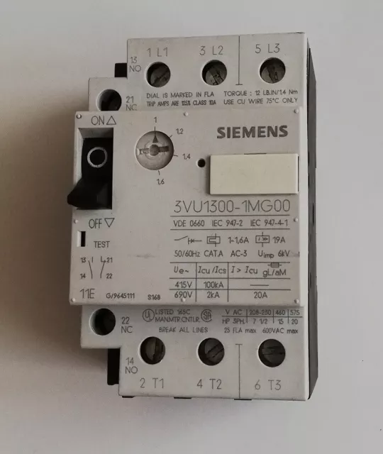 Siemens Motorschutzschalter 1-1,6A 3~ Leistungsschutzschalter 3VU1300-1MG00