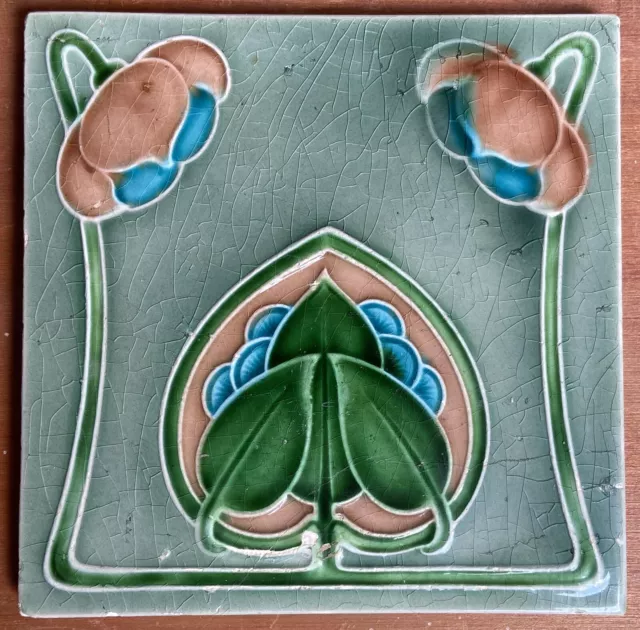 England - Antique Art Nouveau Majolica Tile C1900