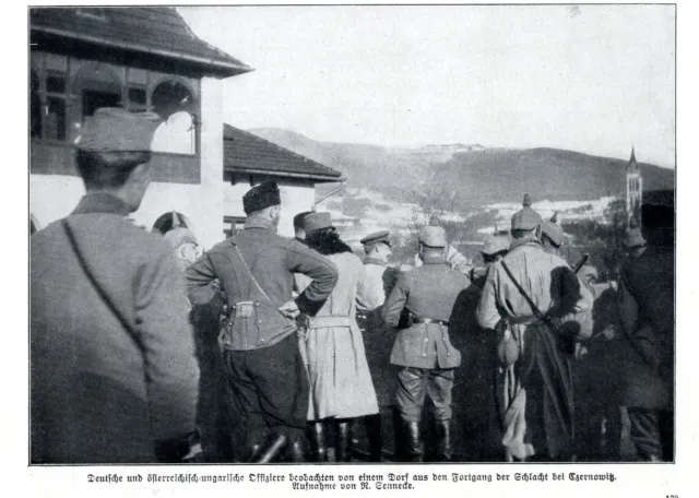 Deutsche u. österreich. Offiziere beobachten die Schlacht bei Czernowitz 1915