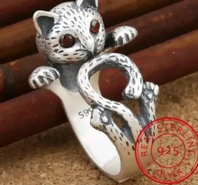 Katzen Ring Silber 925. Verstellbar. Guten Qualität. Echt Silber. Geschenk