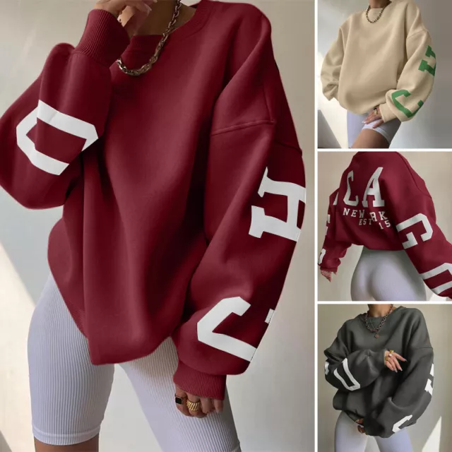 Women Casual Loose Warm Sweatshirt Long Sleeve O Neck Tops Oversize Shirt