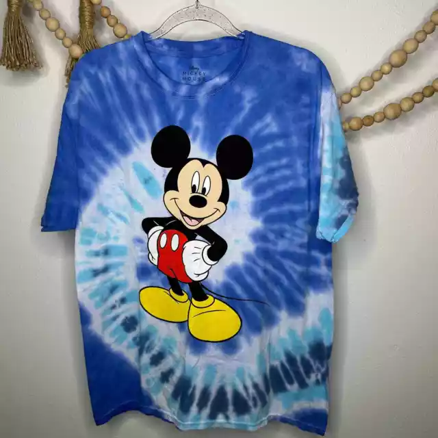 Disney Mickey Mouse Blue Tie Dye Oversize Graphic T Medium