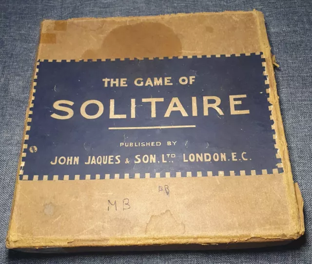 Vintage John Jaques Boxed Solitaire Board Game 32 Gorgian Stoneware Marbles