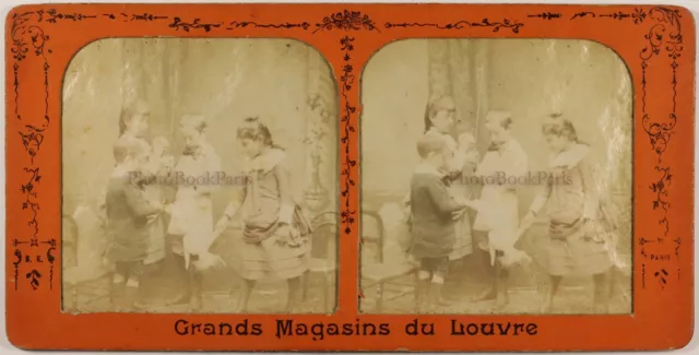 Frankreich -szene Gattung Kinder Foto c1880 Diorama Stereo Vintage Albumin