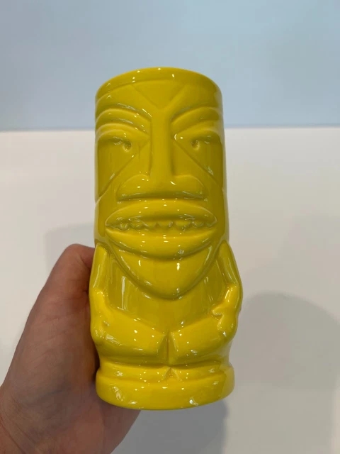 BarConic Tiki Mug Glass Yellow Ceramic Hawaiian Barware Smiling Face with Butt