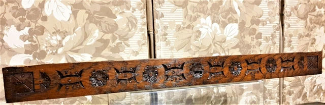 Rosette flower wood carving pediment Antique french architectural salvage 26"