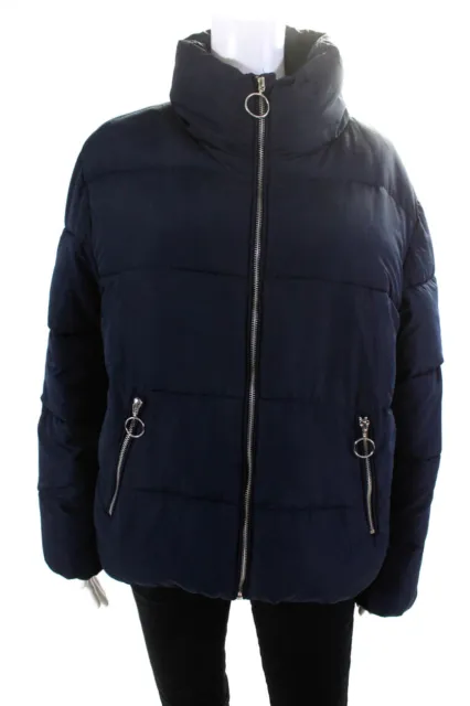 Barneys New York Womens Turtleneck Long Sleeve Puffer Jacket Coat Navy Size M