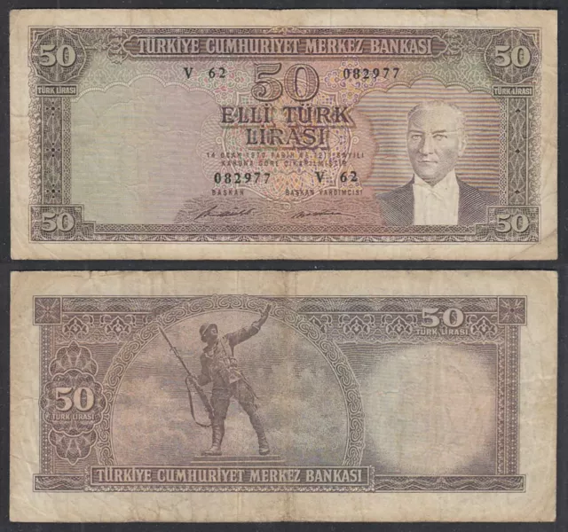 Türkei - Turkey - 50 Lira 1964 Banknote Pick 175 F (4)    (29448