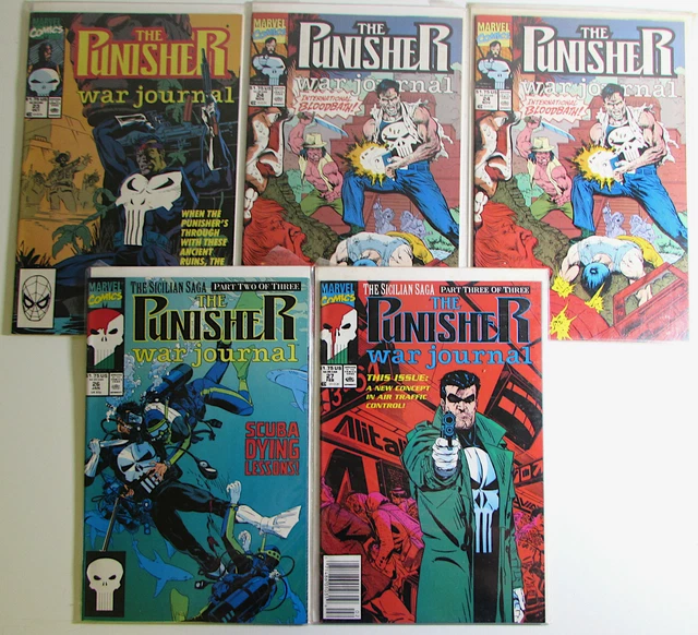 Punisher War Journal Lot of 5 #23,24 (x2),26,27 Marvel 1990 Comic Books