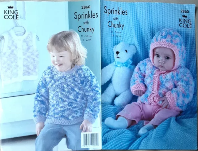 Orig  King Cole Sprinkle Chunky Baby Jacket Sweater Gilet Knitting Pattern 2860