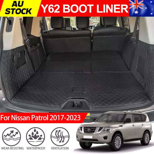 Black Trunk Mat Boot Liner Cargo Protector Suit For Nissan Patrol Y62 2017-2023