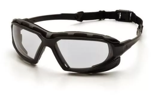 Pyramex Highlander XP Safety Glasses Black & Gray Frame Clear Anti-Fog Lens