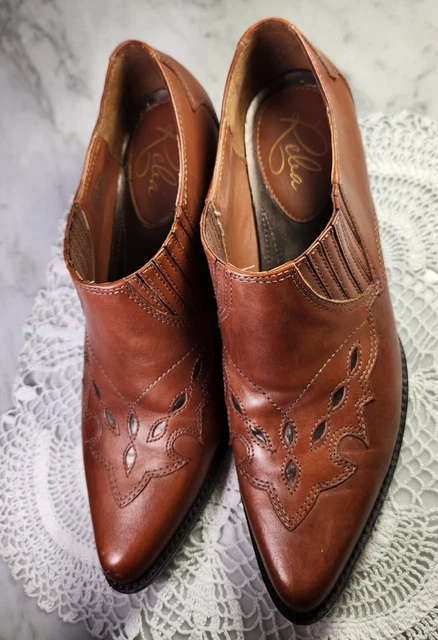 REBA Tan Brown Leather Womens Pointed Toe Boots Shoes US 8 M