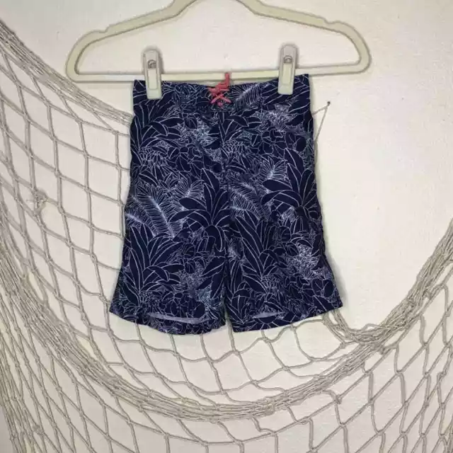 JANIE & JACK Boy's Navy and White Tropical Print Swim Trunks 6