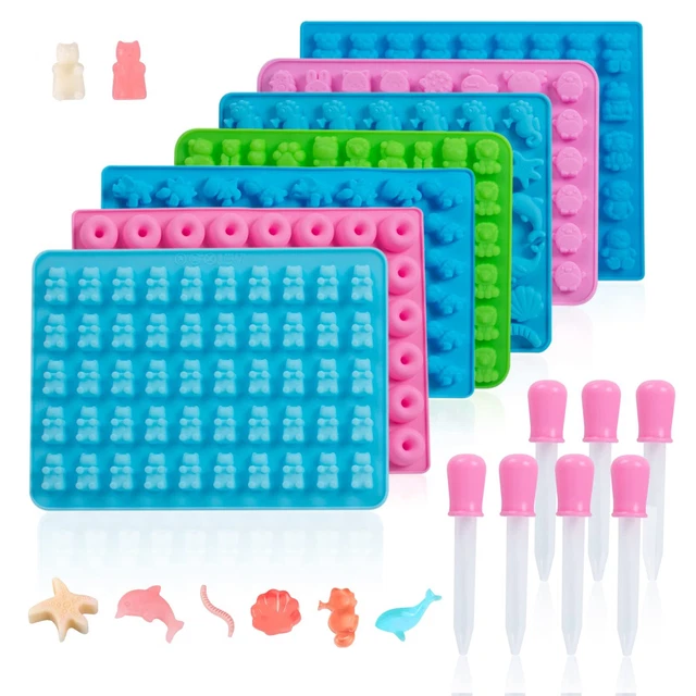 Set of 7 Silicone molds With 7 Droppers, Gummy Bear Candy Chocolate Mo...