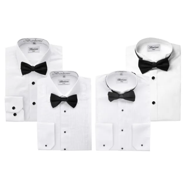 Berlioni Italy Men's Tuxedo Dress Shirt Wingtip & Laydown Collar with Bow-Tie